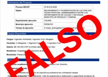 La Secretaría de Infraestructura de Caldas alerta sobre estafas relacionadas con ofertas de trabajo en obras regionales